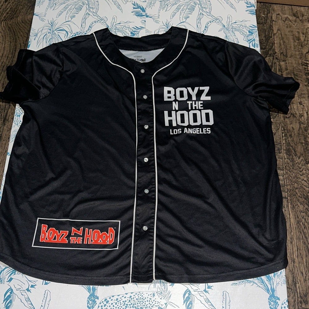 Hybrid & company Black 'Boyz N The Hood' Men’s Baseball Jersey with White Piping